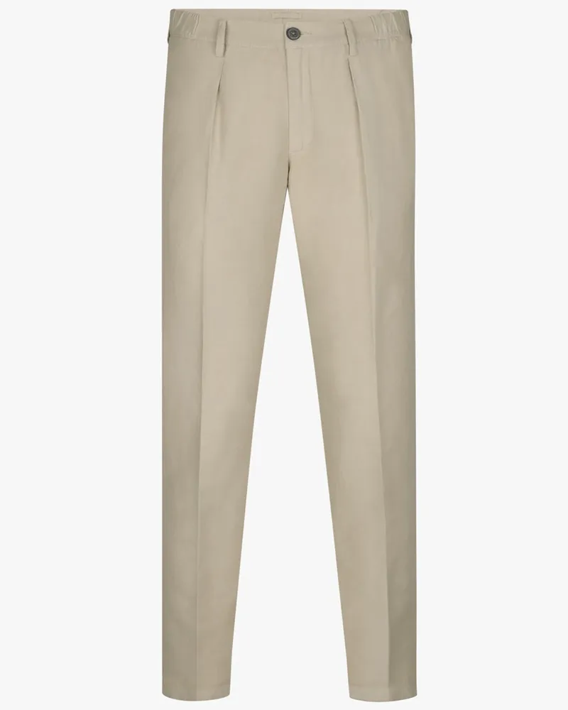 Profuomo Chino aus Baumwolle, Leinen und Lyocell mit Bundfalte in Sand