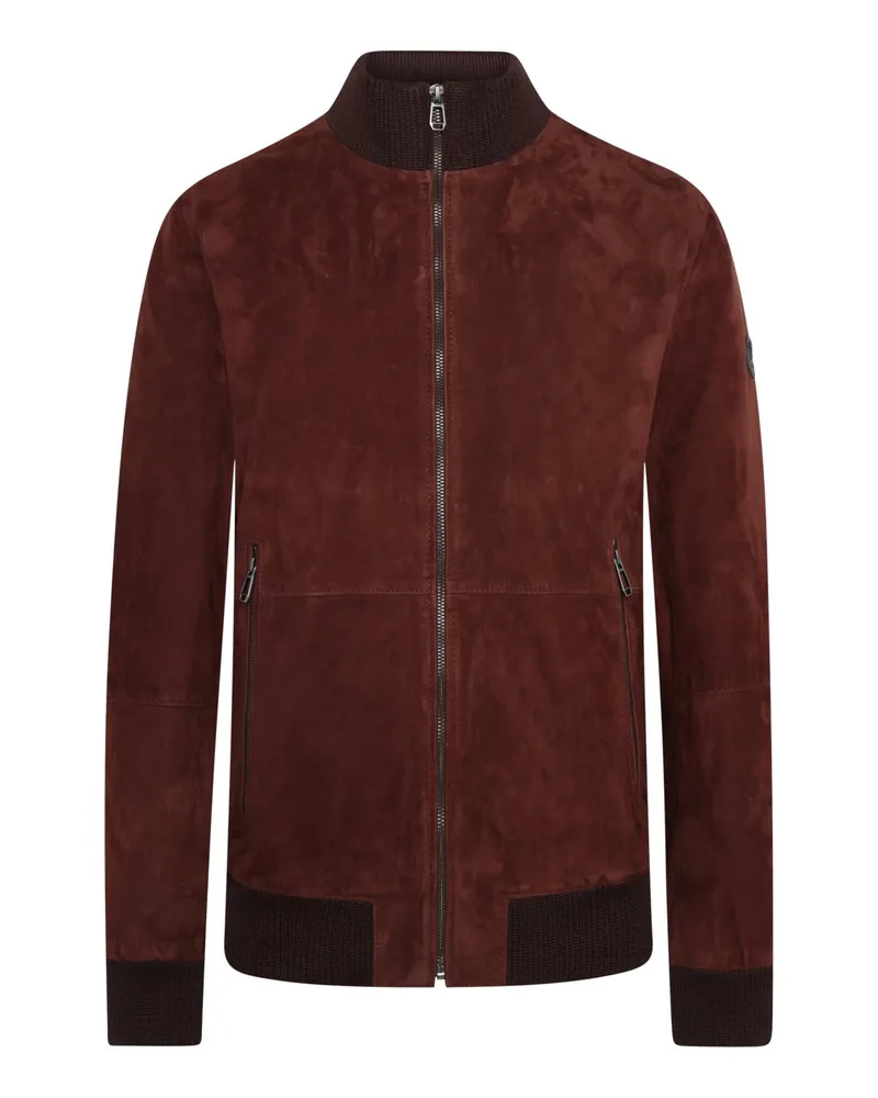 JOOP! Velourslederblouson mit Rippbündchen an den Abschlüssen in Bordeaux