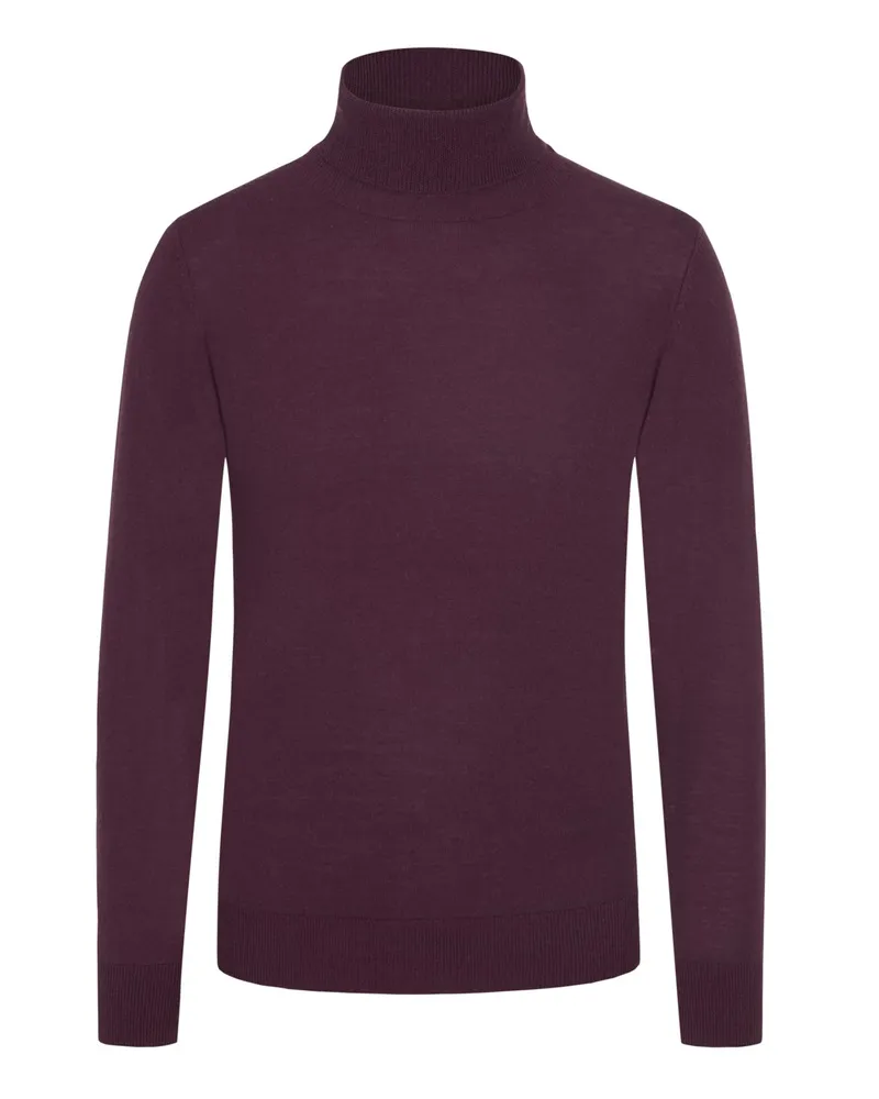 Tom Rusborg Glattstrick-Rollkragenpullover aus maschinenwaschbarer Merinowolle in Bordeaux