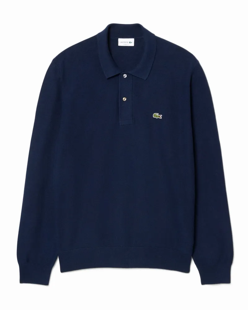 Lacoste Langarm-Poloshirt aus softem Baumwollstrick, Classic Fit in Marine
