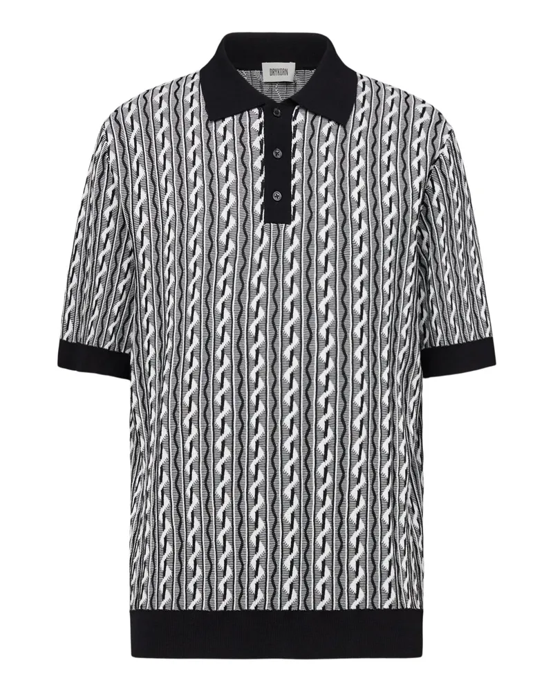 Drykorn Strick-Poloshirt in einem Baumwoll-Jaquard mit Kontrastabschlüssen, Relaxed Fit in Schwarz