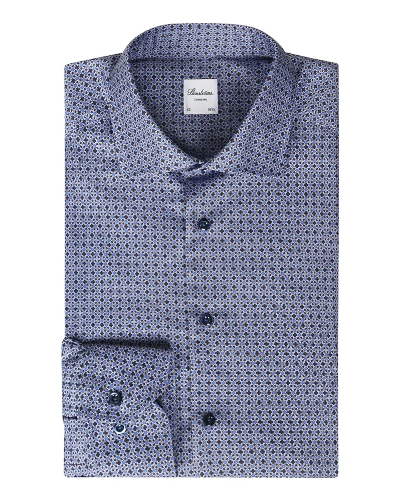 Stenströms Gemustertes Hemd aus Twofold Super Cotton, Slimline in Marine