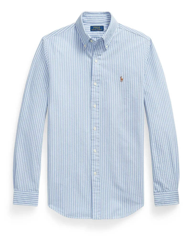 Ralph Lauren Oxfordhemd mit Streifen und Logo-Stickerei, Custom Fit in Blau