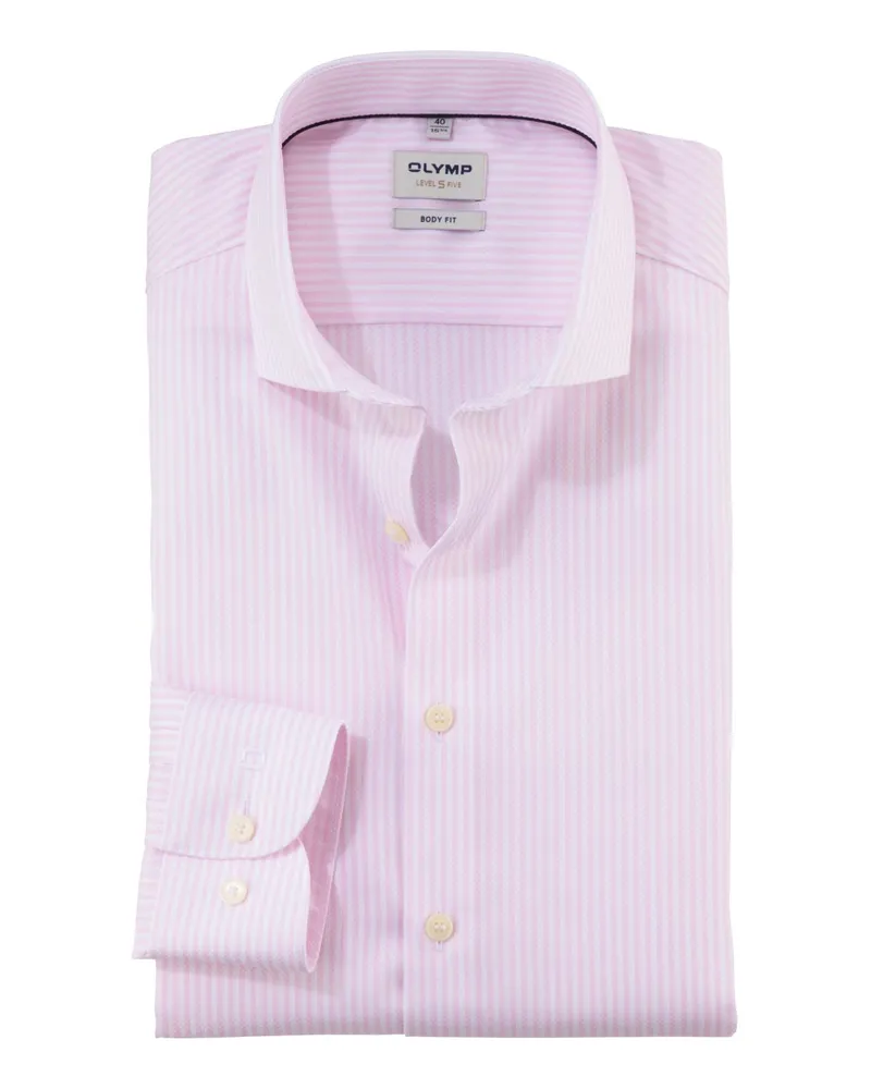 Olymp Level Five, Body Fit, Baumwollhemd mit Streifenmuster in Pink