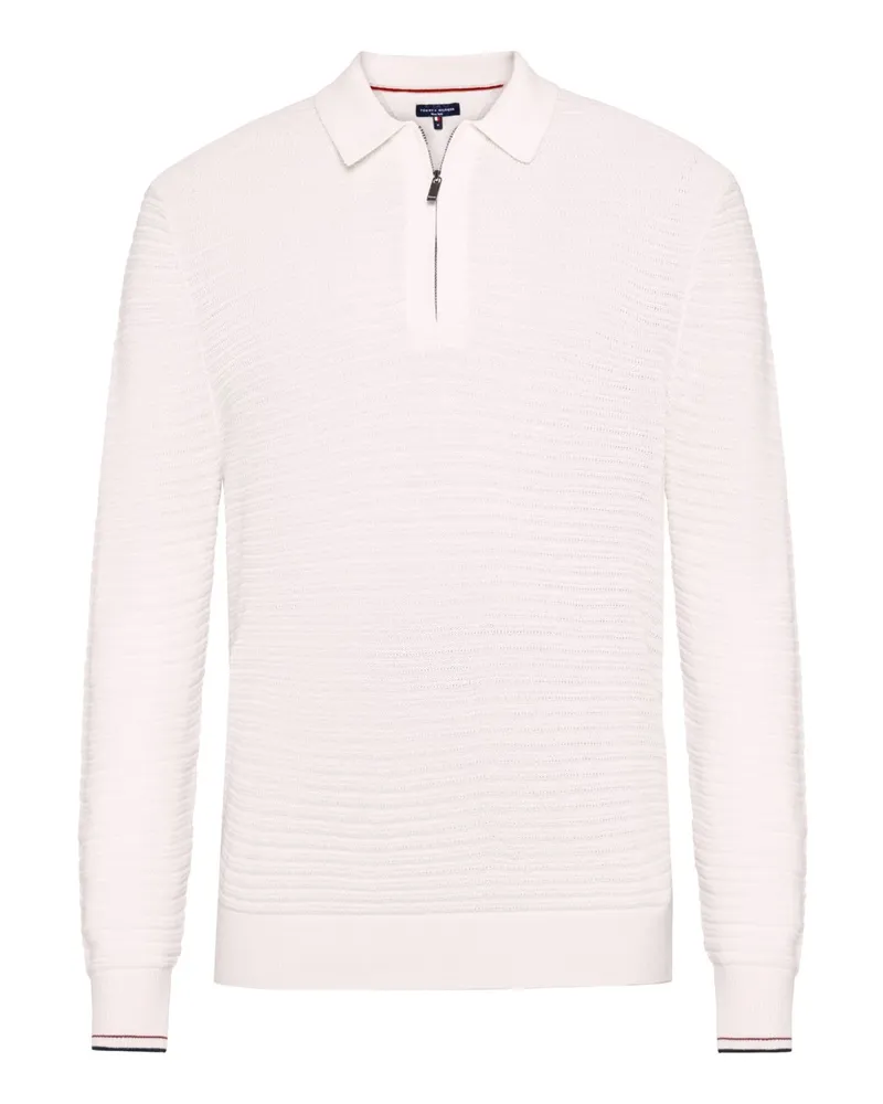 Tommy Hilfiger Langarm-Strick-Poloshirt mit Seide und Lyocell in Offwhite