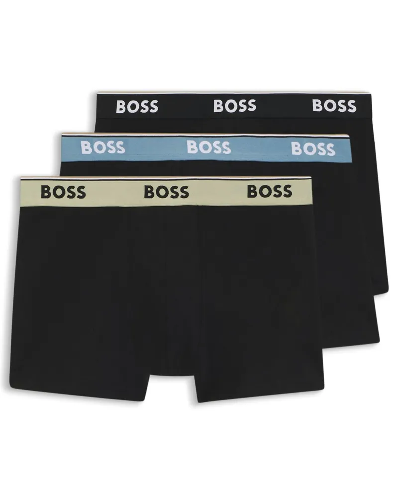 HUGO BOSS 3er-Pack Boxer Trunks mit farbigem Label-Bund und Stretchanteil in Schwarz