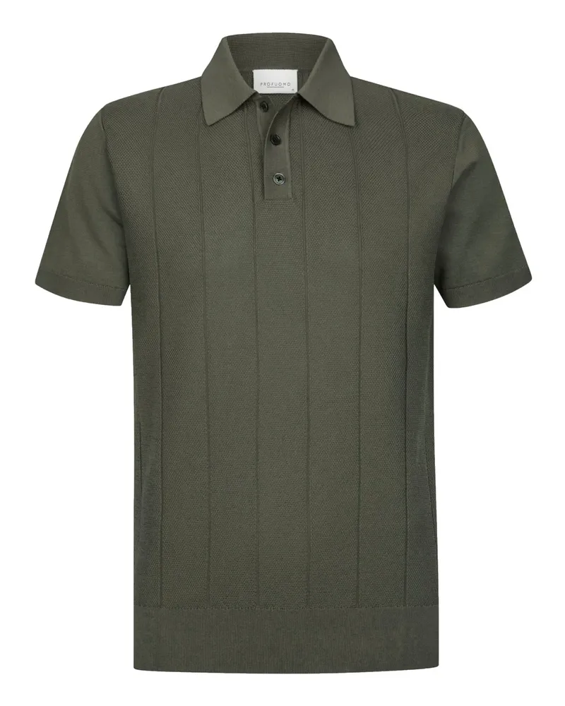 Profuomo Strick-Poloshirt aus Baumwolle mit Schattenstreifen in Oliv