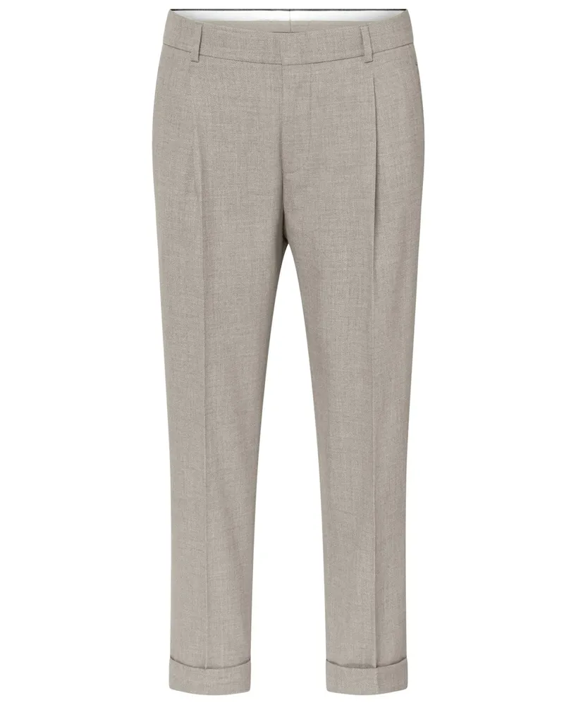 Strellson Anzughose aus einem Woll-Mix mit Bundfalte und Struktur, Relaxed Fit in Beige