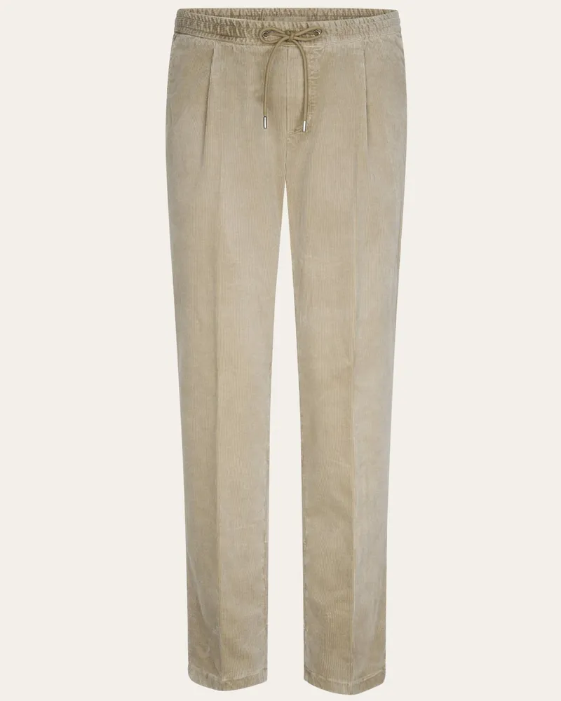 Profuomo Stückgefärbte Cordhose mit elastischem Bund und Tunnelzug, Relaxed Fit in Beige