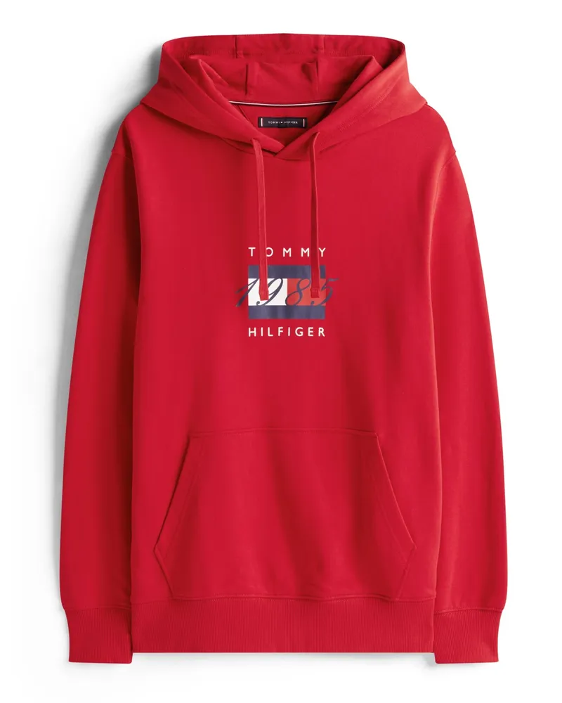 Tommy Hilfiger Softer Hoodie aus Baumwolle mit Logo-Flag auf der Brust in Rot
