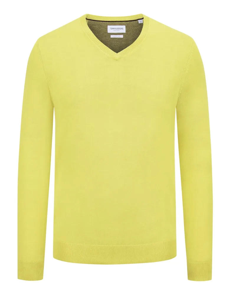 Tom Rusborg Pullover aus Baumwolle und Seide mit V-Ausschnitt in Gelb