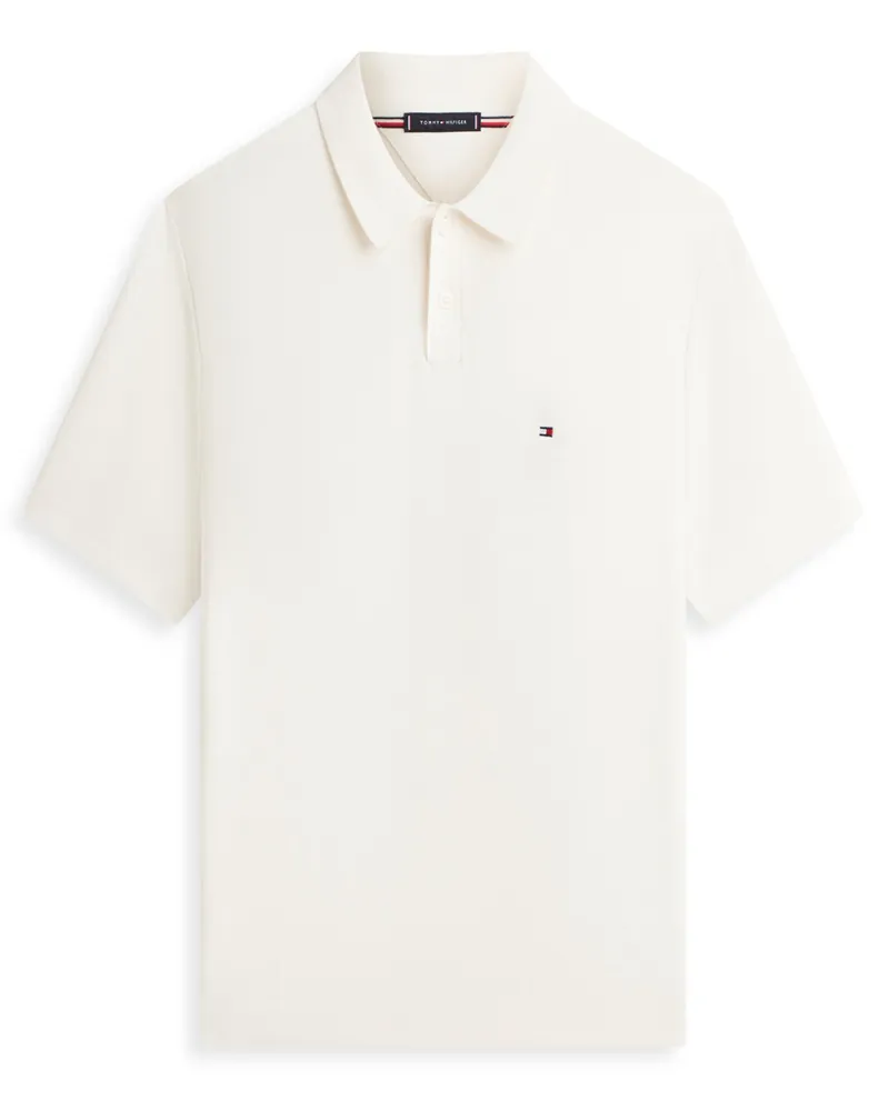 Tommy Hilfiger Leichtes Strick-Poloshirt mit kleiner Flag-Stickerei in Offwhite
