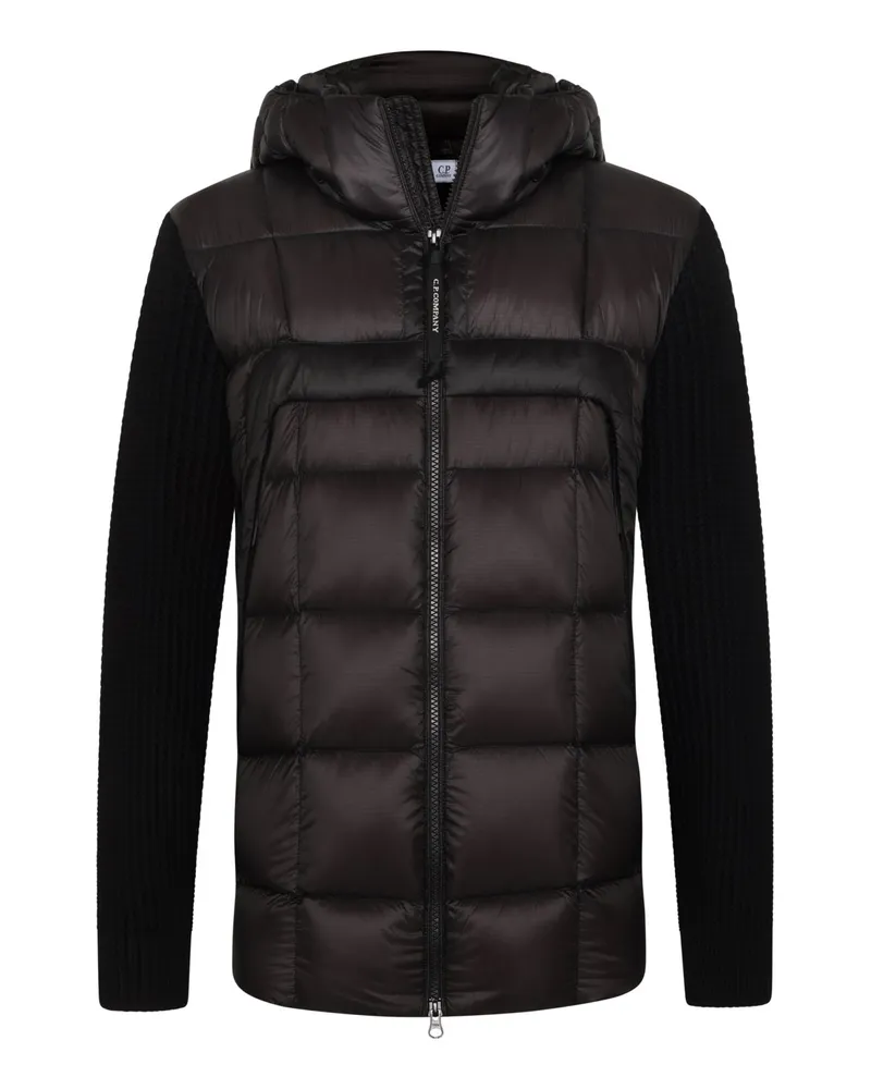 C.P. Company Gesteppte Daunenjacke mit Kapuze im Material-Mix in Schwarz