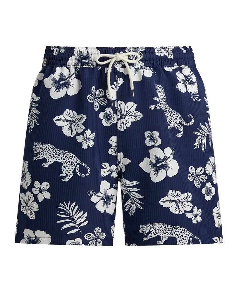 Ralph Lauren Seersucker Badehose mit floralem Print aus recyceltem Material in Marine