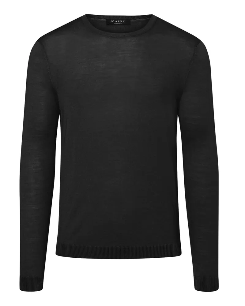 Maerz Rundhals-Pullover aus extrafeiner Merinowolle in Schwarz