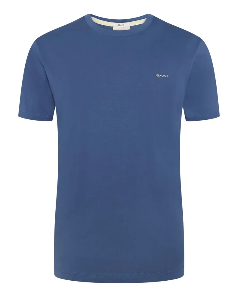 Gant Baumwoll-T-Shirt mit Logostickerei in Mittelblau