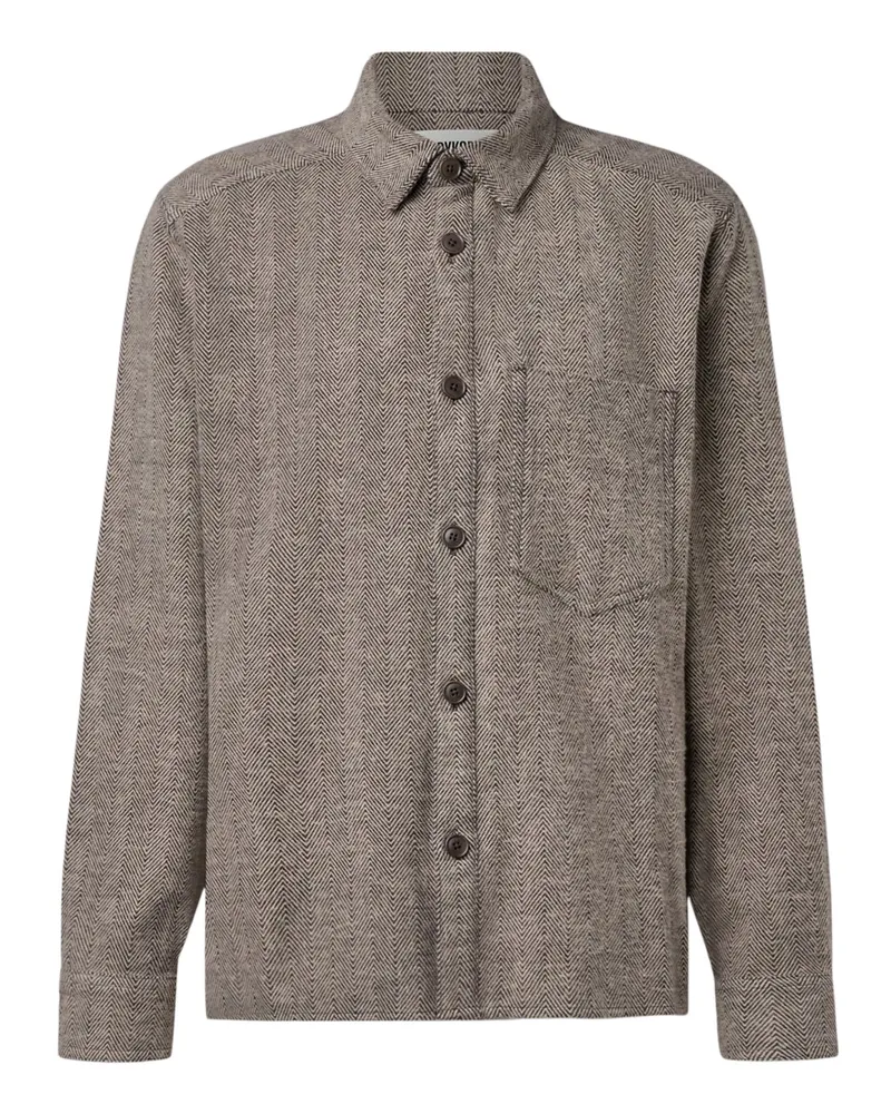 Drykorn Overshirt aus Baumwolle mit Fischgrätmuster und Brusttasche in Braun