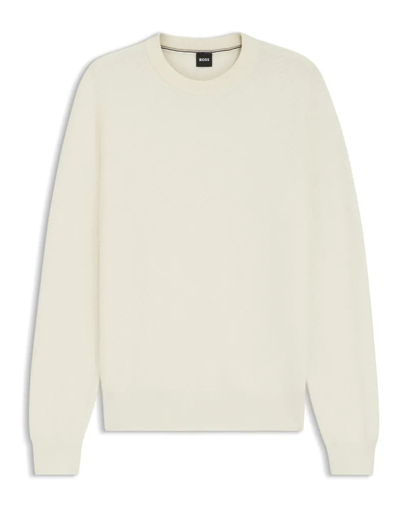 HUGO BOSS Pullover mit diagonalem Strickmuster und O-Neck in Offwhite