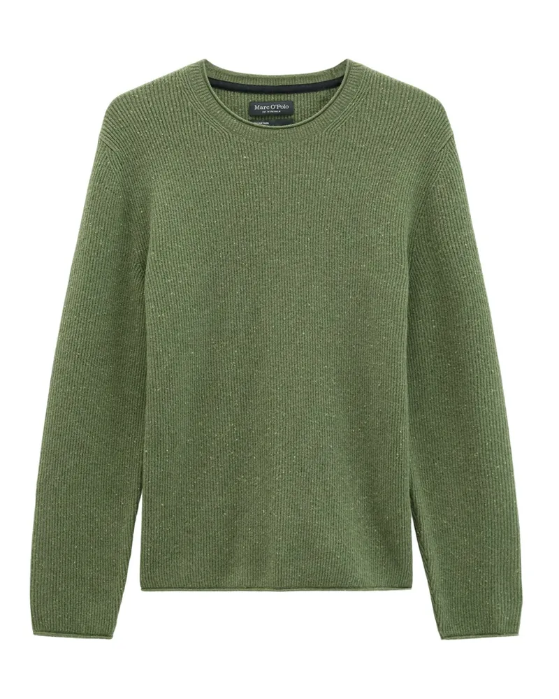 Marc O'Polo Rundhals-Pullover aus einem gerippten Woll-Mix in Grün