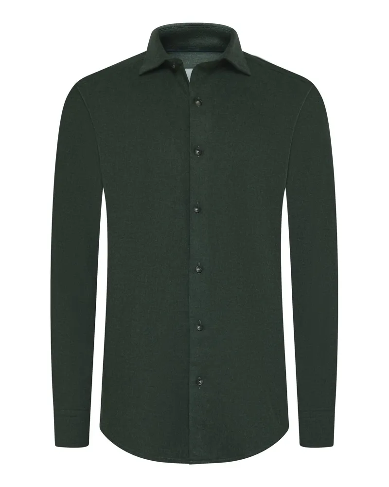 Eton Flanellhemd mit feinem Diagonalstreifen, Casual Fit in Grün