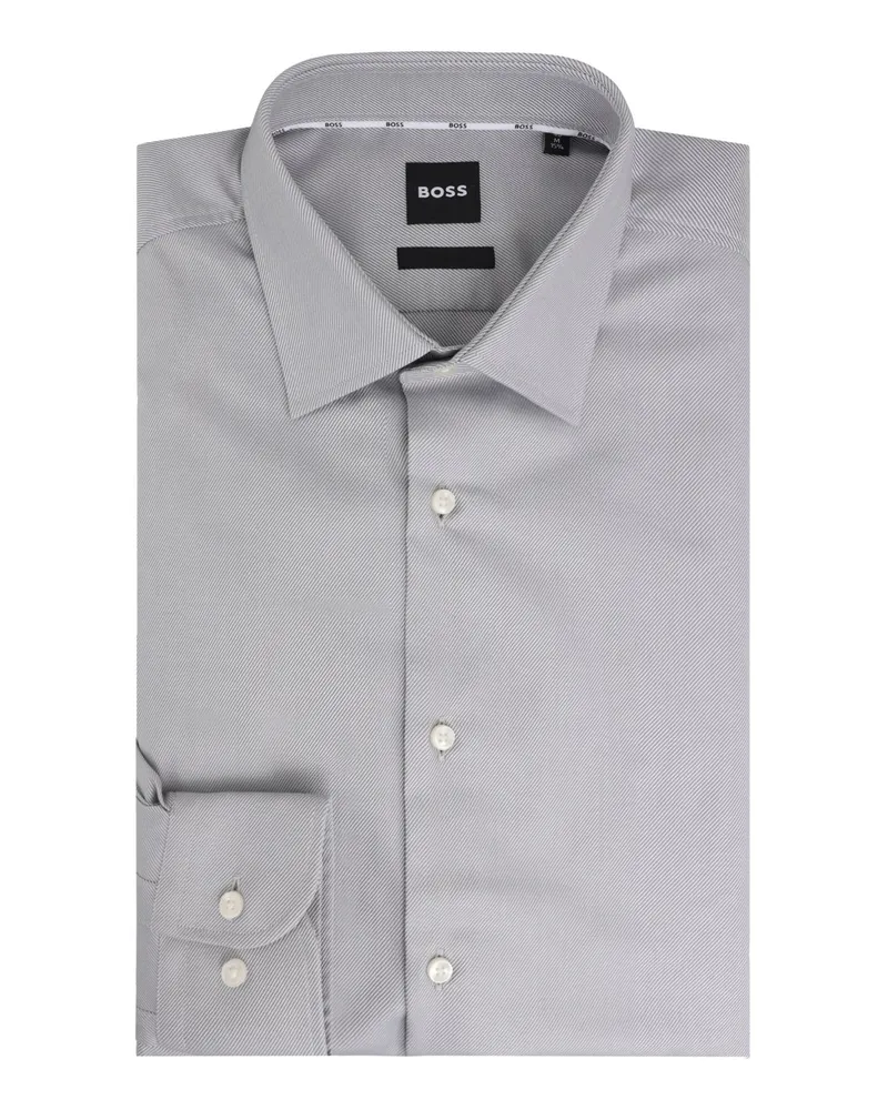 HUGO BOSS Elastisches Baumwollhemd in Twill-Qualität mit Kentkragen, Slim Fit in Hellgrau