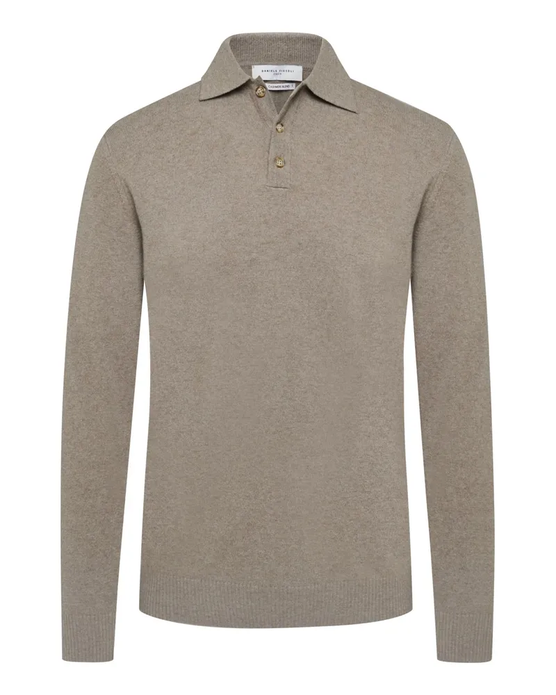 Daniele Fiesoli Edles Strick-Langarmpoloshirt aus einem Merino-Kaschmir-Mix in Braun