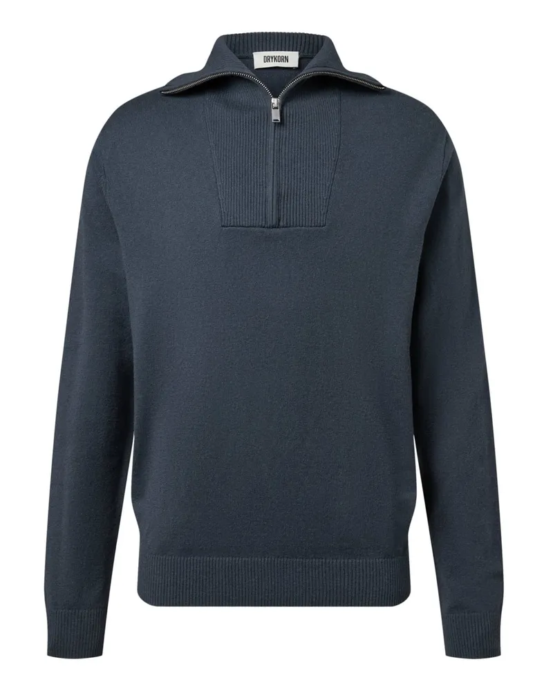 Drykorn Rollkragenpullover Manuelo in Rippstrick mit Half-Zip, Relaxed Fit in Marine
