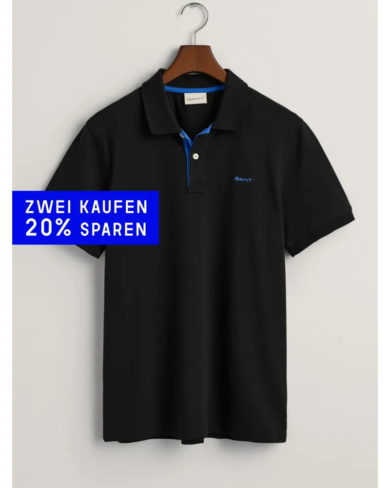 Gant Poloshirt mit Kontrast-Details aus Stretch-Piqué in Schwarz