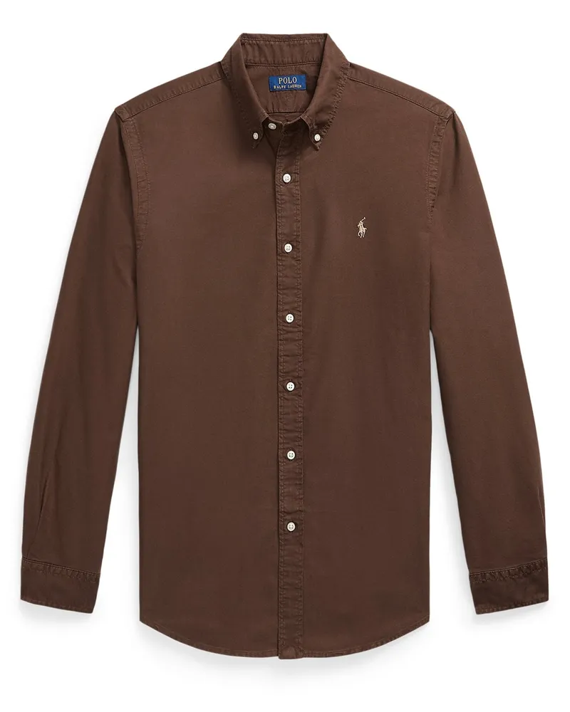 Ralph Lauren Custom Fit Oxfordhemd aus Baumwolle mit Pony-Stickerei in Braun