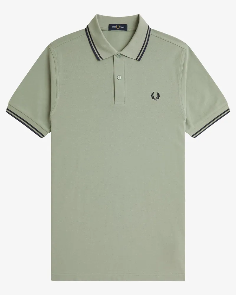 Fred Perry Piqué-Poloshirt mit Streifenakzenten und Logo-Stickerei in Grün