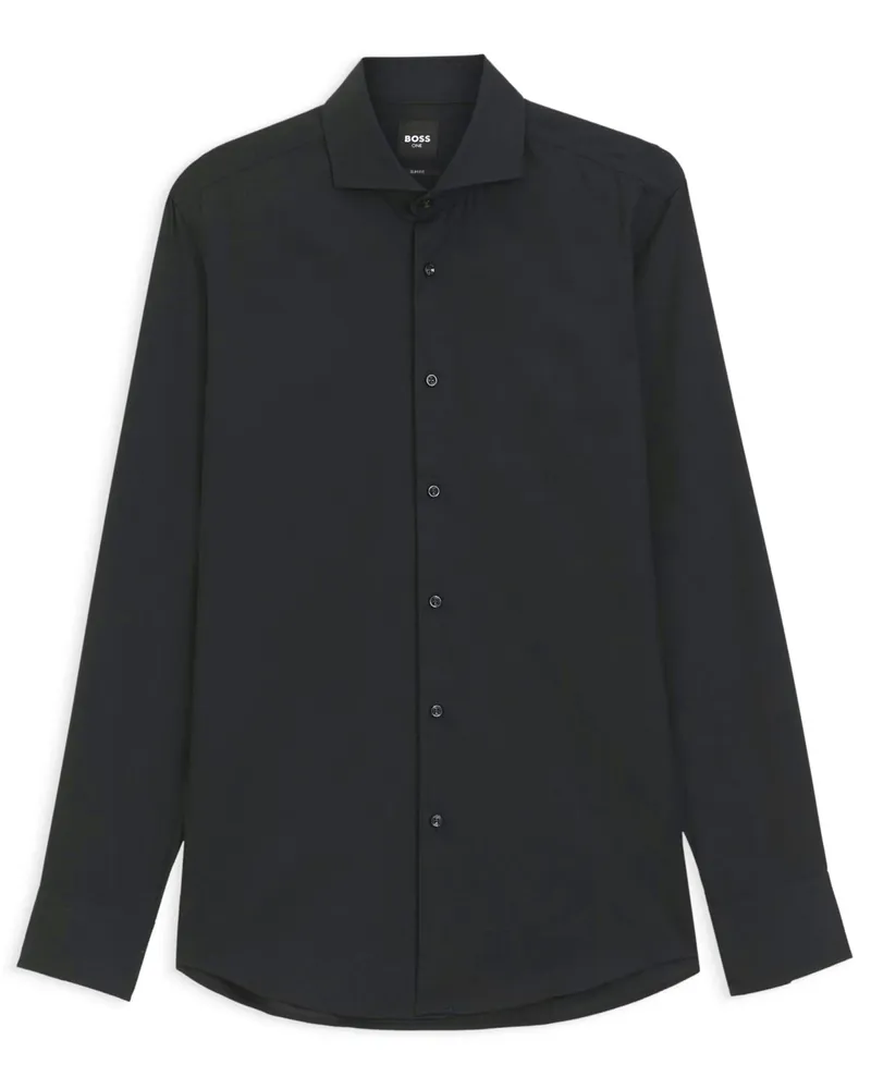 HUGO BOSS Baumwollhemd mit feiner Struktur und Haifischkragen, Slim Fit in Schwarz