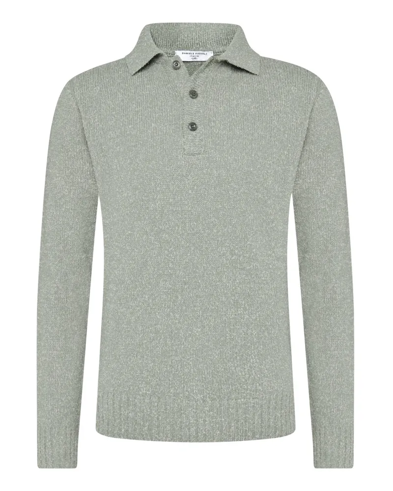 Daniele Fiesoli Strick-Langarmpoloshirt aus einerm weichen Wollmix, Regular in Hellgrün