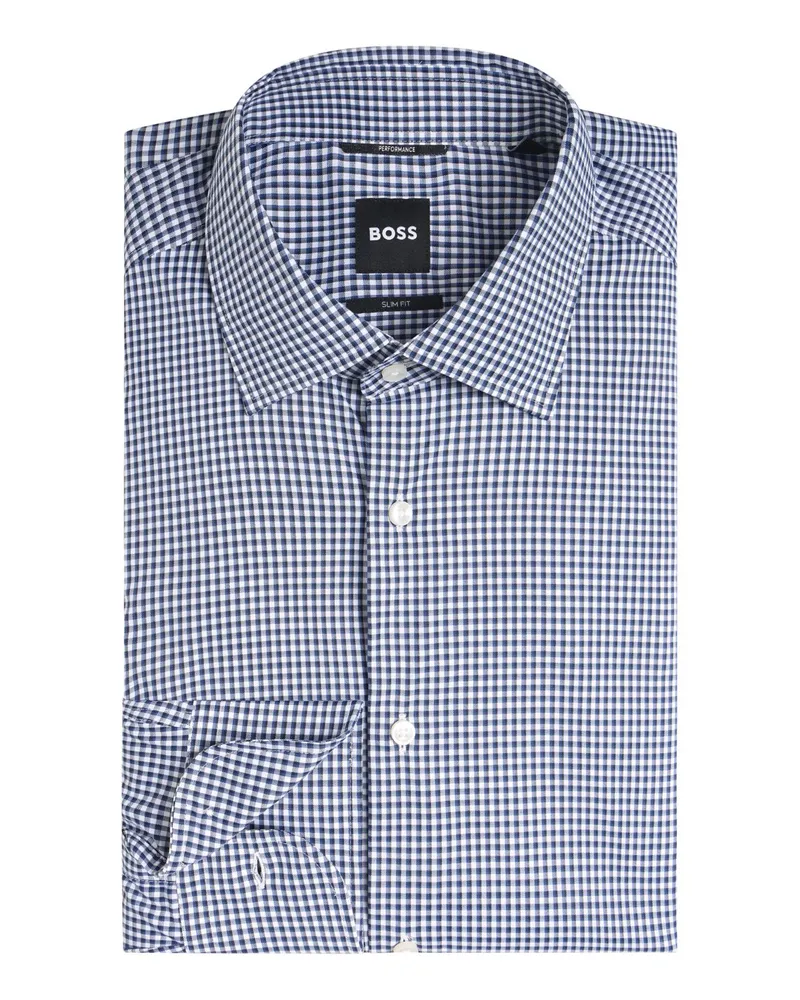 HUGO BOSS Leichtes Stretch-Hemd mit feinem Karomuster, Slim Fit in Marine