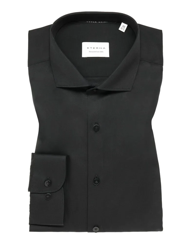 Eterna Bügelfreies Baumwollhemd mit Haifischkragen, Slim Fit in Schwarz