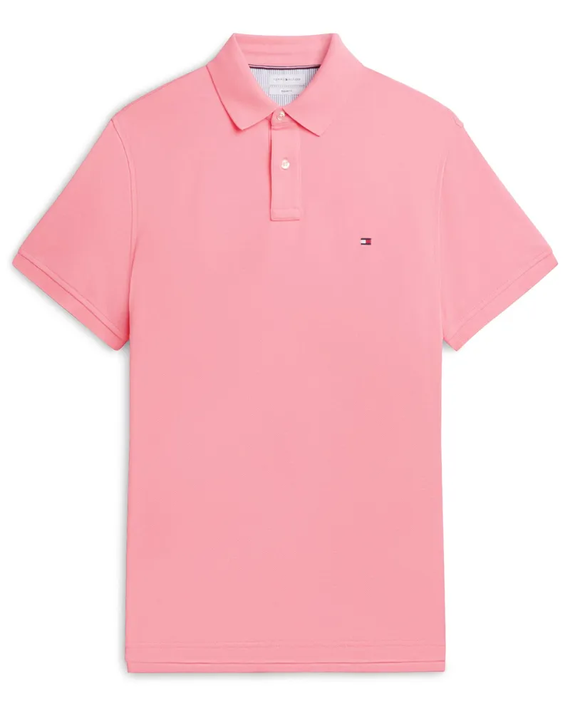 Tommy Hilfiger Unifarbenes Poloshirt 1985 und kleiner Flag-Stickerei, Regular Fit in Rosenrot