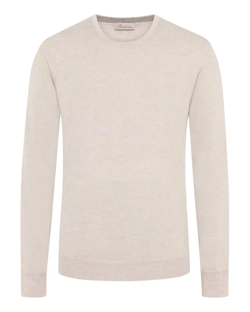 Stenströms Softer Rundhalspullover aus Merinowolle mit Ellenbogenpatches in Beige