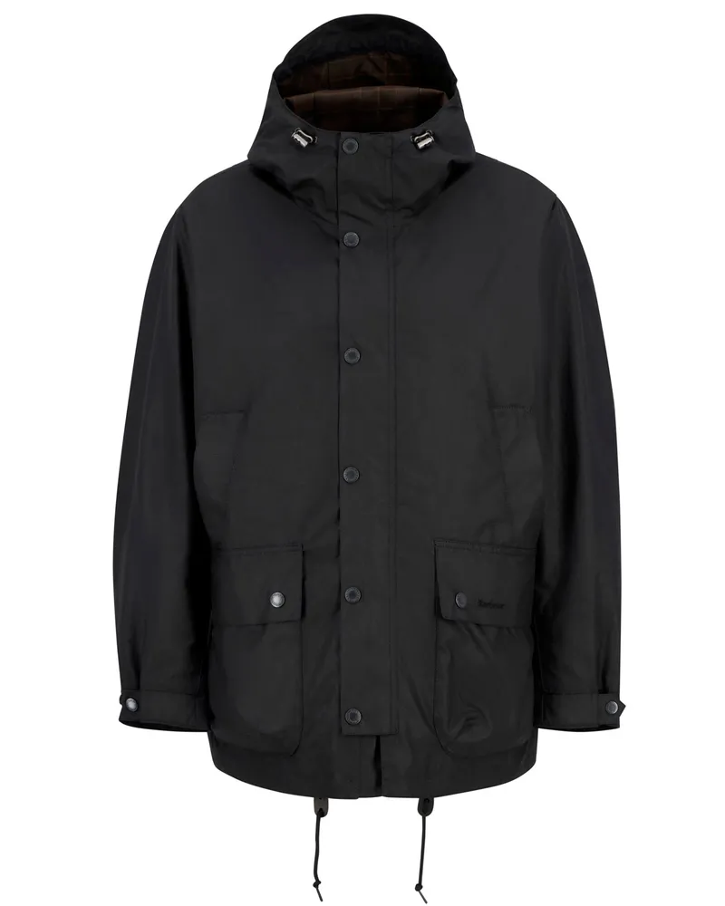 Barbour Wachsjacke Tide mit verstellbarer Schirmkapuze in Schwarz