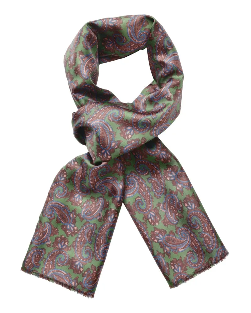DANTE Schal aus einem Wolle-Seiden-Mix mit Paisley-Muster in Grün