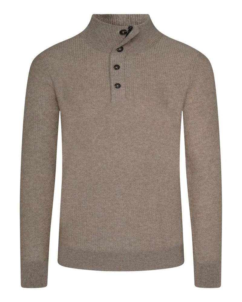 Tom Rusborg Strickjacke aus Kaschmir mit Stehkragen und kurzer Knopfleiste in Beige
