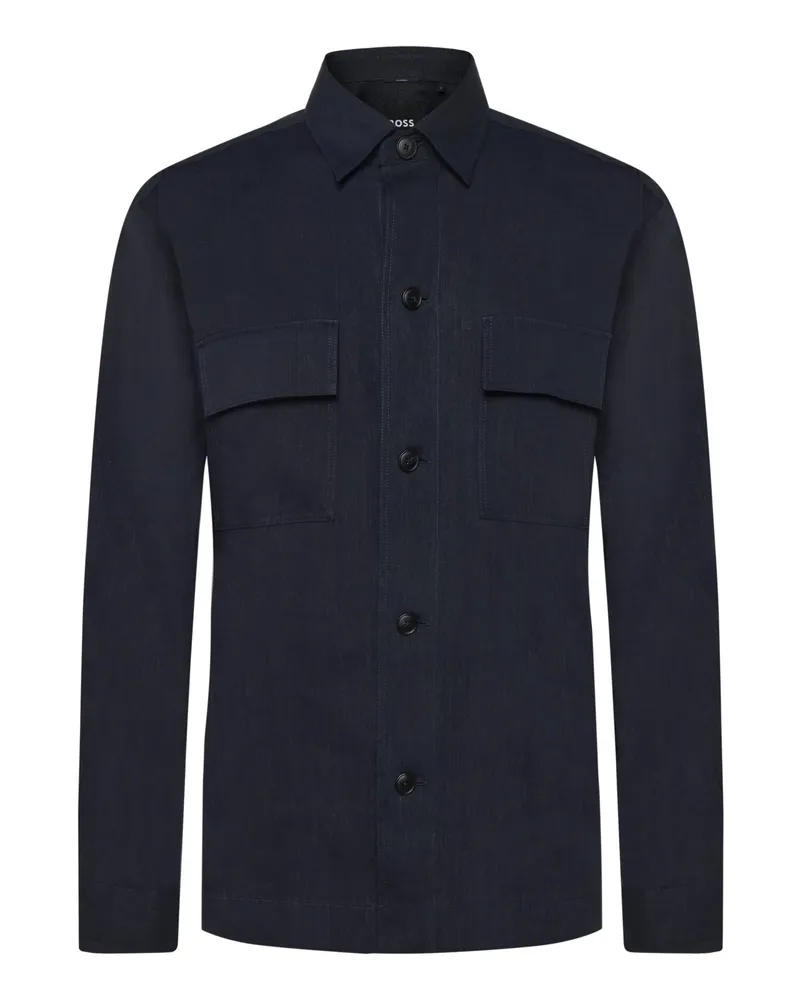 HUGO BOSS Glattes Overshirt aus einem Leinen-Mix in Marine