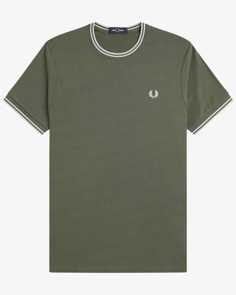 Fred Perry Softes T-Shirt mit Logo-Stickerei und Kontrastbündchen in Oliv