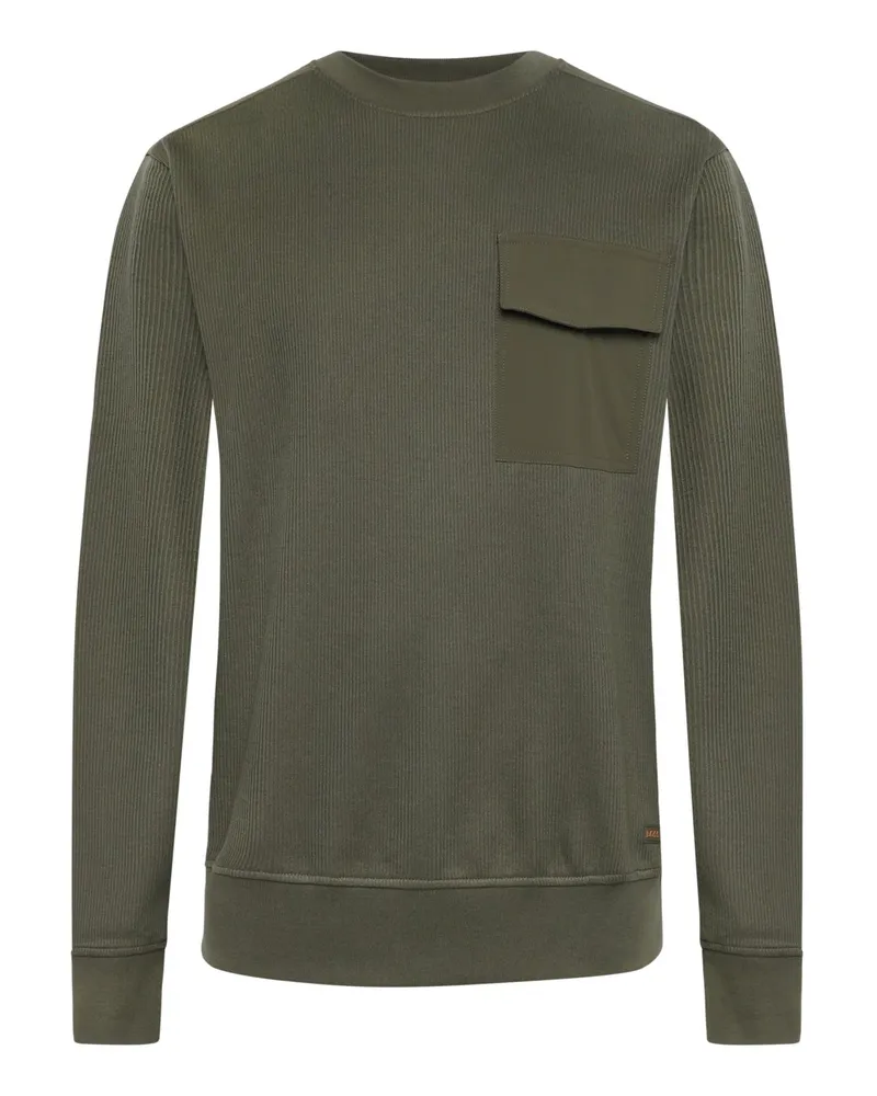HUGO BOSS Geripptes Sweatshirt mit Stretch und Brusttasche in Grün