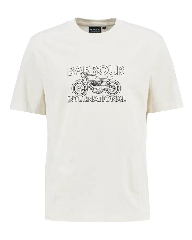 Barbour Softes T-Shirt mit Motorad-Motiv in Offwhite