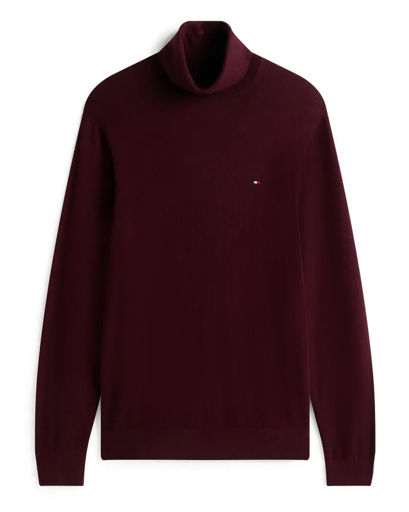 Tommy Hilfiger Leichter Rollkragenpullover mit Kaschmir und kleiner Flag-Stickerei in Bordeaux