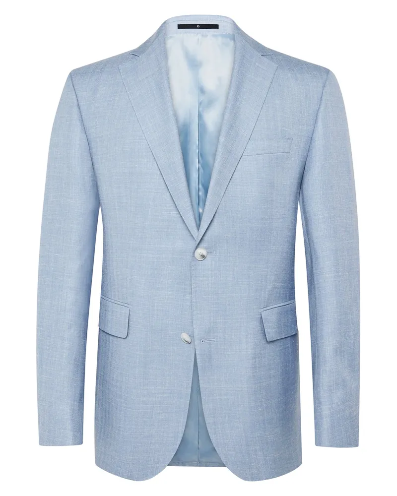 Dressler Sakko aus einem Wolle-Seide-Leinen-Mix mit Fischgrät-Muster, Relaxed Fit in Hellblau