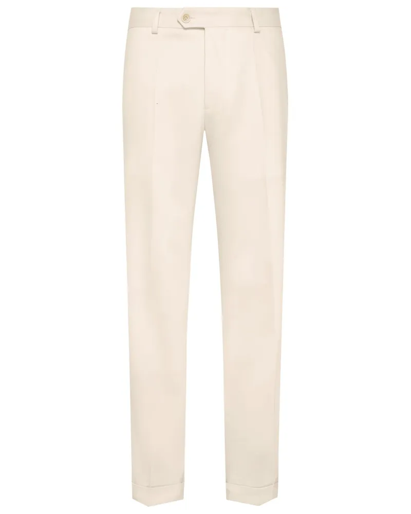 HUGO BOSS Chino aus Schurwolle mit Riegelverschluss und Bügelfalte in Offwhite