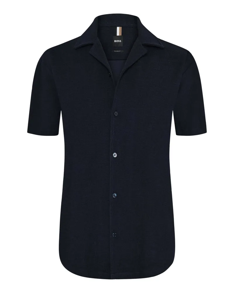 HUGO BOSS Kurzarmhemd in Frottee-Qualität mit Resort-Kragen, Relaxed Fit in Marine