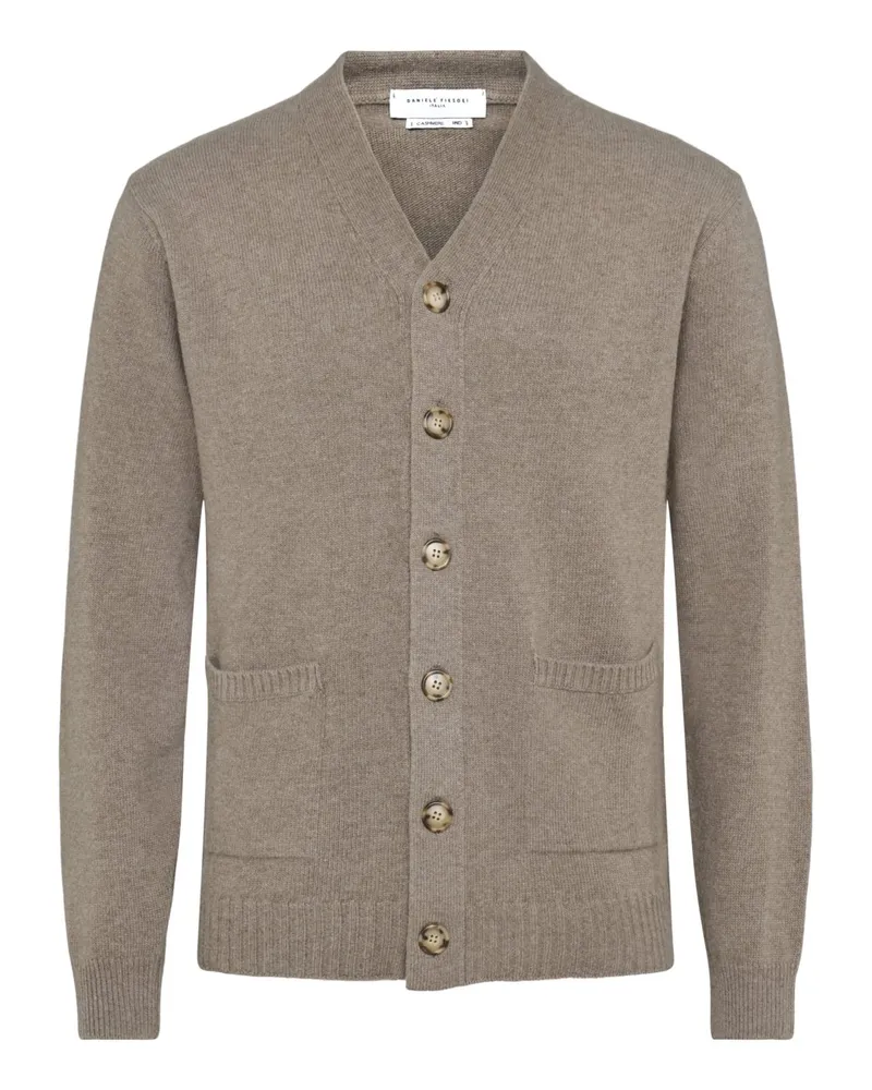 Daniele Fiesoli Softe Strickjacke mit V-Neck aus einem Merino-Kaschmir-Mix in Braun