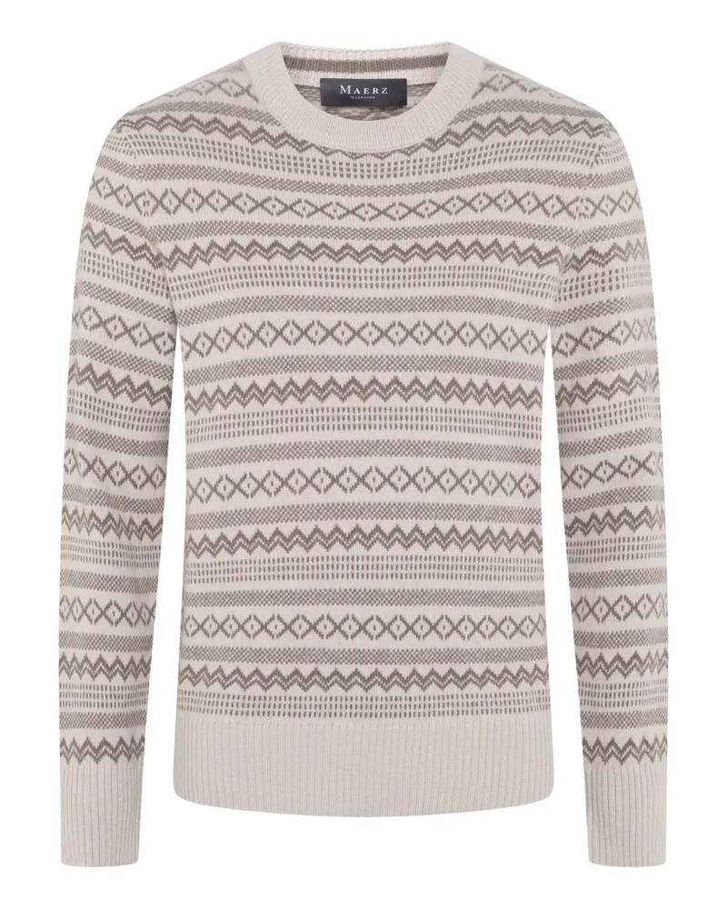 Maerz Softer Rundhalspullover aus Schurwoelle mit Norwegermotiv in Beige