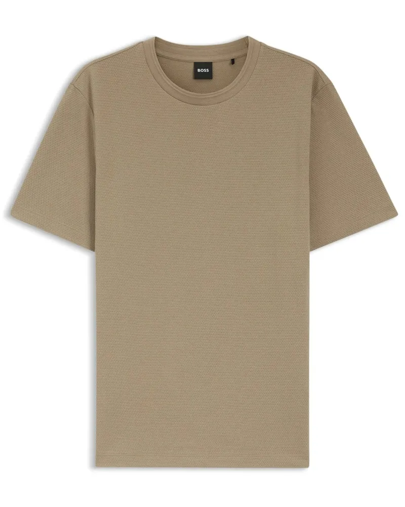 HUGO BOSS Glattes T-Shirt in Mesh-Struktur, Regular in Hellbraun